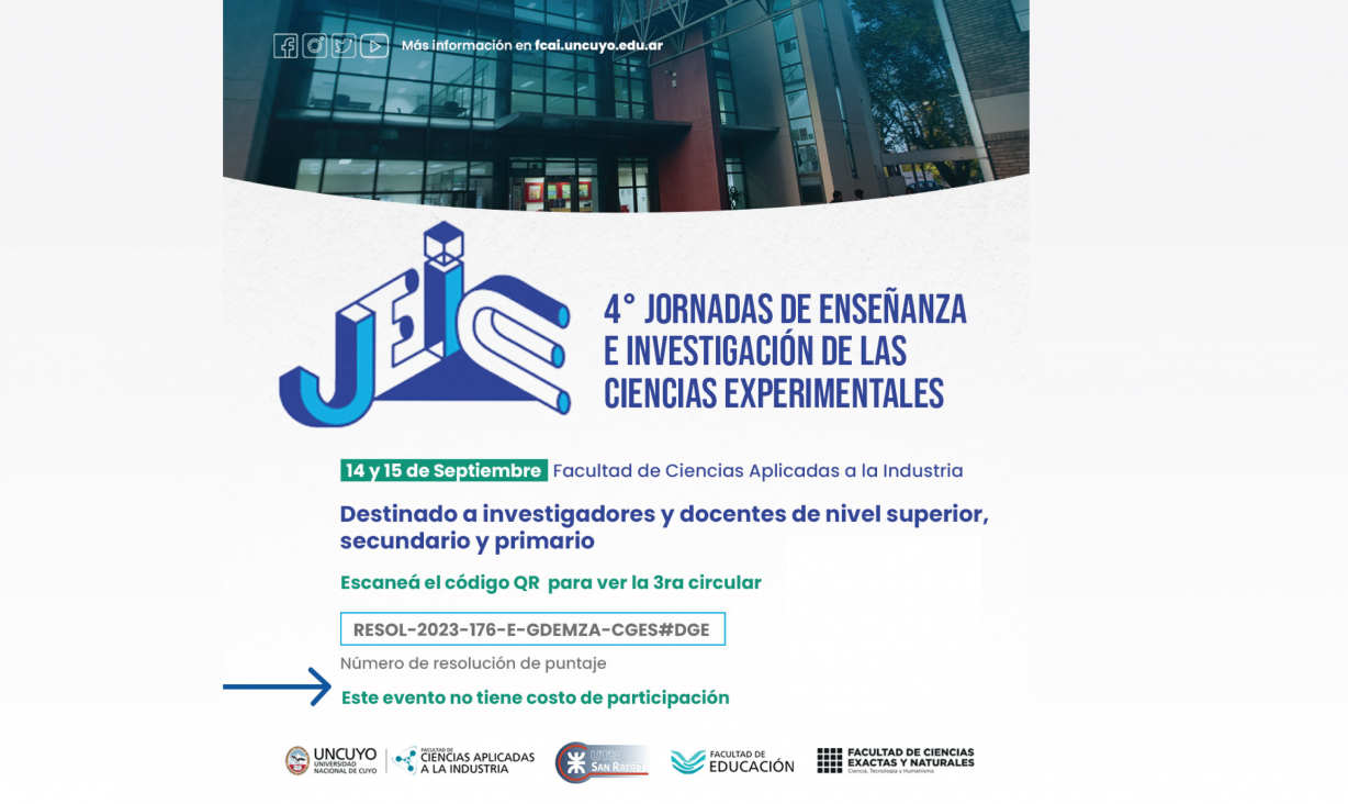 imagen Se extienden hasta el 27 de agosto las inscripciones de las IV Jornadas de Enseñanza e Investigación de las Ciencias Experimentales 2023