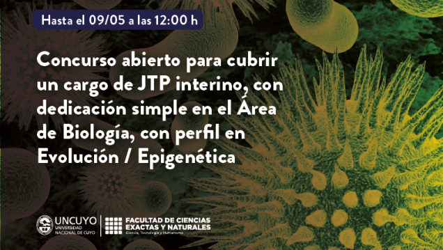 imagen Concurso abierto JTP interino con dedicación simple área Biología, perfil en Evolución / Epigenética