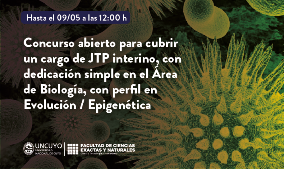 imagen Concurso abierto JTP interino con dedicación simple área Biología, perfil en Evolución / Epigenética