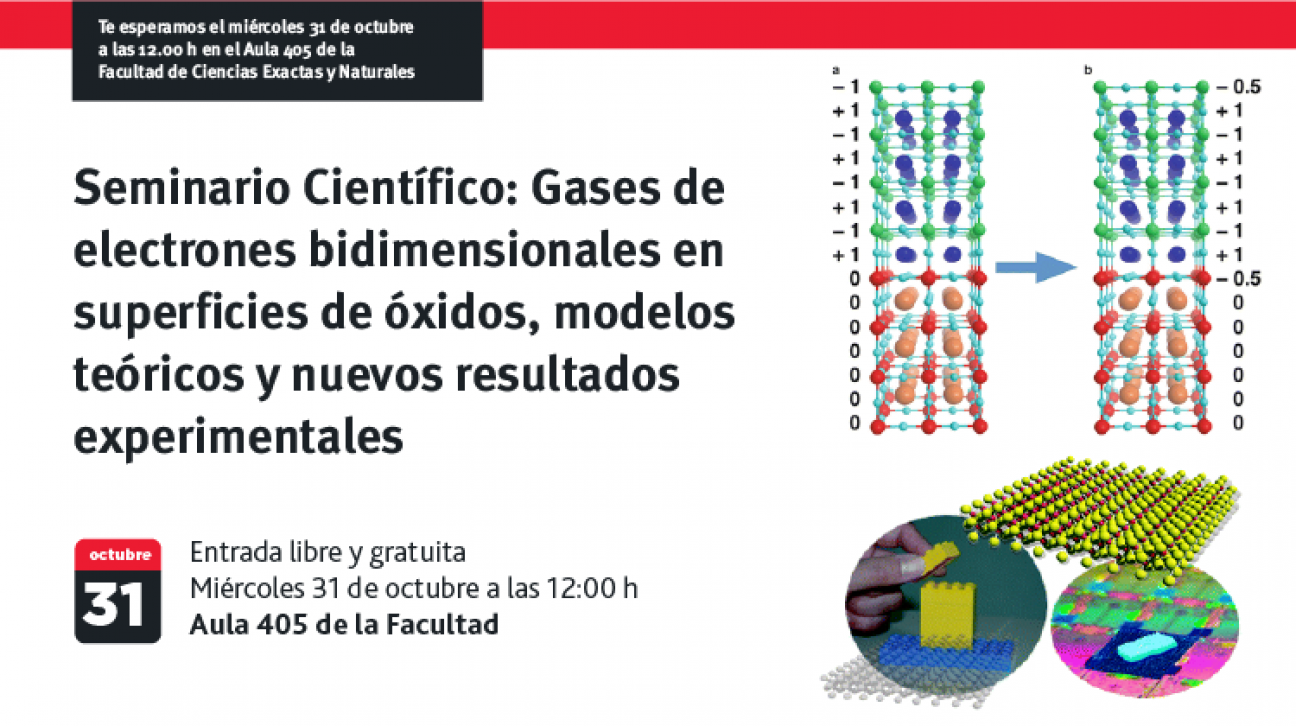 imagen Seminario Científico: Gases de electrones bidimensionales en superficies de óxidos, modelos teóricos y nuevos resultados experimentales